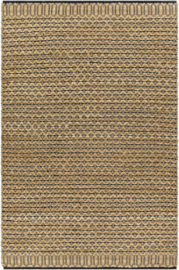 Close-up of the Fruma Area Rug. Hand-woven jute and cotton rug in medium brown and nutmeg with a geometric pattern. Design-Rectangle-576