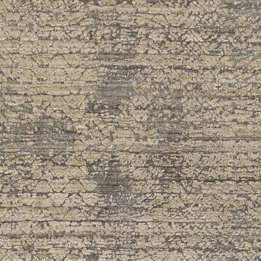 Close-up of the Streatley Area Rug. Beige and gray viscose rug with a contemporary, textured pattern. Swatch