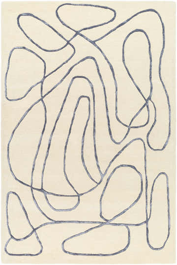 Hand tufted Derek Area Rug in light peach wool with a dark gray abstract line pattern. Contemporary style. Design-Rectangle-576