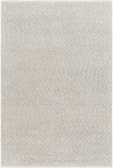 Close-up of the hand woven Oved Area Rug. The texture is nubby in cloud gray and nutmeg tones. Design-Rectangle-576