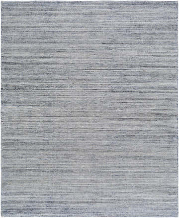 Close-up of the hand-tufted Sayer Blue & Gray Area Rug, featuring a subtle horizontal stripe pattern and wool texture. Design-Rectangle-810