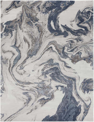 Close-up of the Moana Denim Blue Marble Area Rug. Features a swirling marble pattern in denim blue, gray, and white. Design-Rectangle-710102