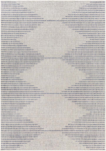 Close-up of the Stephan Gray & Blue Outdoor Rug, showing a textured weave with subtle geometric patterns in gray, blue, and oatmeal. Design-Rectangle-537