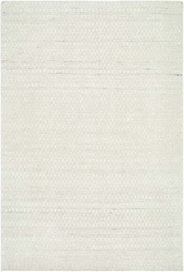 Close-up of the hand woven Tevah Silver Wool Rug. Light silver and off-white tones with a subtle textured pattern. Design-Rectangle-576