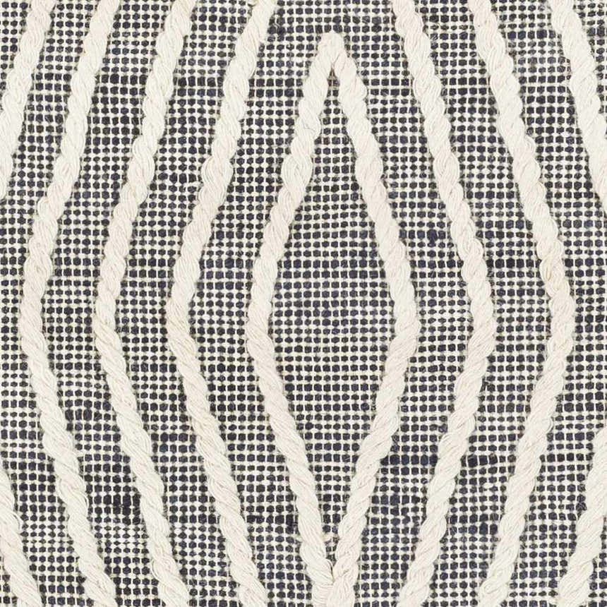 Close-up of the Tamayong Tasseled Jute & Wool Rug, featuring a black and cream diamond pattern with a woven texture. Swatch
