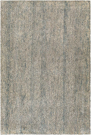 Close-up of the Toboy Area Rug showing a contemporary charcoal, beige, and gray pattern. Wool and viscose texture. Design-Rectangle-576