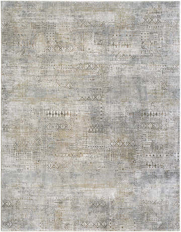 Close-up of the Owena Thick Luxe Boutique Rug featuring a Southwestern pattern in charcoal, cream, and light brown tones. Design-Rectangle-710103