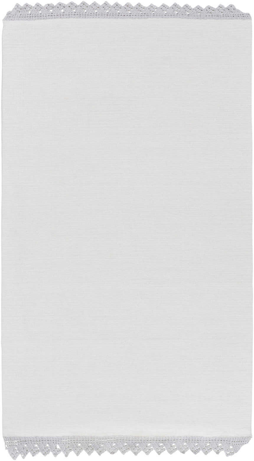 Close-up of the hand-woven cotton Grace GRC-7003 area rug in white with a delicate crocheted trim. Design-Rectangle-576
