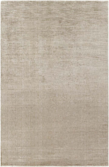 Close-up of the hand-loomed Walnutport Premium Rug. Light beige and medium gray viscose with subtle horizontal texture. Design-Rectangle-69