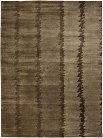 Close-up of the hand-knotted Warsaw Area Carpet. Features a traditional striped pattern in dark brown and light brown wool. Design-Rectangle-811
