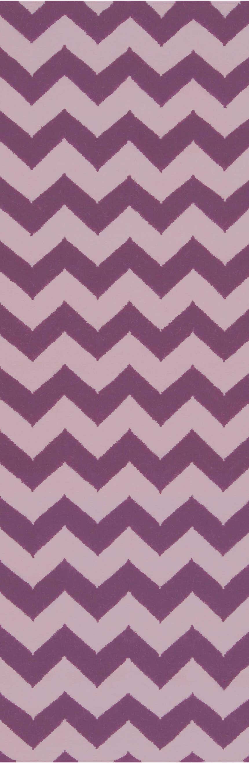 Close-up of the Wendel Area Rug showing its lavender and magenta chevron pattern and hand woven wool texture. Design-Runner-268