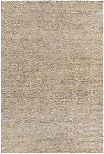 Close-up of the hand woven Whickham Area Rug. Charcoal, light beige, and gray jute and wool diamond pattern. Design-Rectangle-576