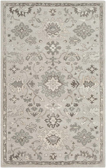 Close-up of the Willimantic Beige Thick Wool Rug featuring a traditional floral pattern in shades of beige, brown, and gray. Design-Rectangle-58