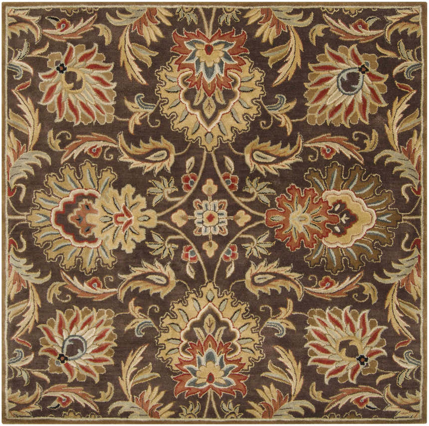 Detailed floral pattern of the Chesterton 1028 hand-tufted brown wool rug. Design-Square-6