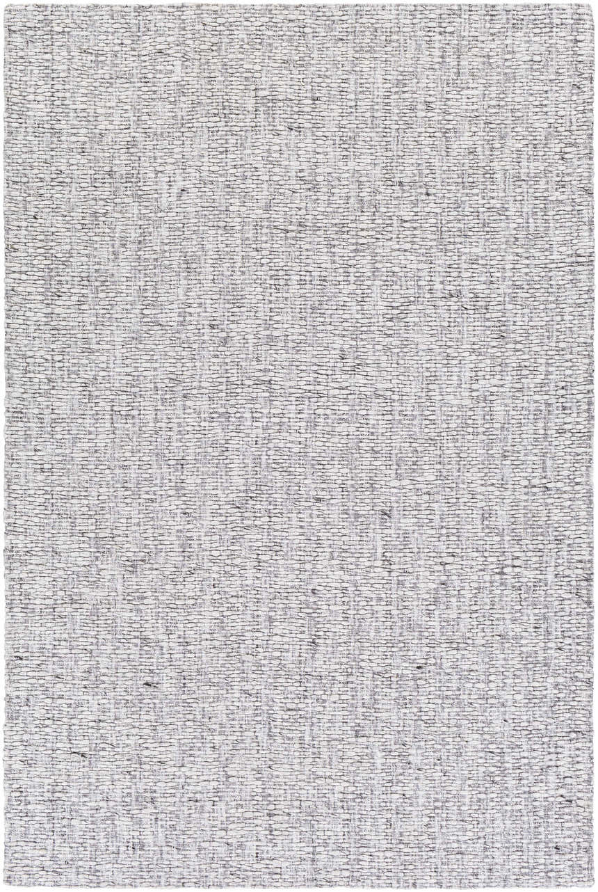 Close-up of the hand-loomed Westoning Area Rug. Black, charcoal, light gray, and off-white woven texture. Design-Rectangle-576