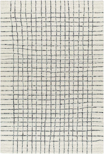 Close-up of the Yates White Grid Wool Area Rug featuring a hand-tufted, contemporary grid pattern. Design-Rectangle-576