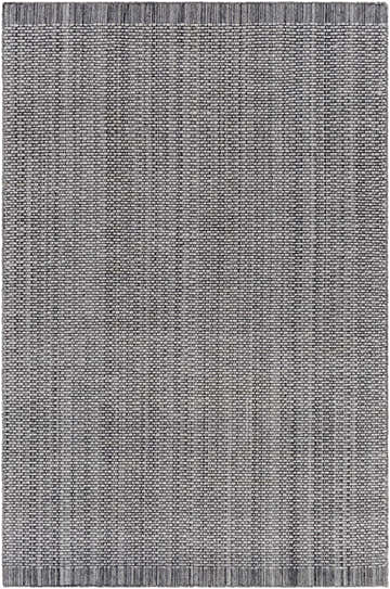 Close-up of the hand loomed Light Gray Area Rug, showing its woven texture and charcoal and cream color variations. Design-Rectangle-576