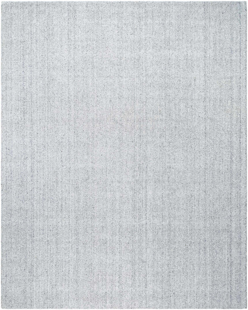 Close-up of Zareh Gray Blue Solid Area Rug showing subtle texture and light silver and gray colors. Hand-loomed rug. Design-Rectangle-810