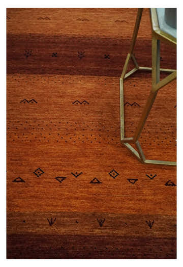 Custom Made geometrical Stripes Design Rust and Brown Hand loom wool Area Rug