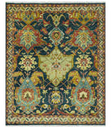 Traditional Oushak Blue and Gold Antique Style Hand knotted Custom Made Area Rug