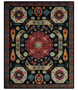 Custom Made Colorful Black, Maroon and Beige Traditional Mamluk Design wool Rug