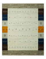 Ivory, Olive, Blue and Charcoal Handloom Tribal Gabbeh Multi Size wool Area Rug