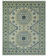 Ivory, Blue and Olive Traditional Mamluk design Custom Made wool area Rug