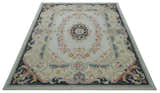 French Design Aubusson Custom Made Ivory, Light Green and Charcoal Hand Tufted wool Area Rug