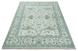 Custom Made Hand Knotted Oriental Oushak Ivory and Teal Wool Area Rug