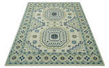 Ivory, Blue and Olive Traditional Mamluk design Custom Made wool area Rug