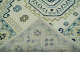 Ivory, Blue and Olive Traditional Mamluk design Custom Made wool area Rug