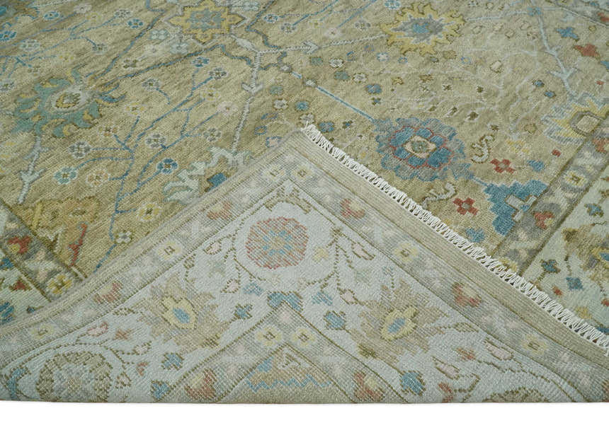 Hand Knotted Beige, Ivory and Gray Traditional Oushak Custom Made Wool Area Rug