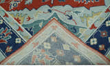 Custom Made Rust, Blue and Silver hand knotted Traditional Heriz wool area rug