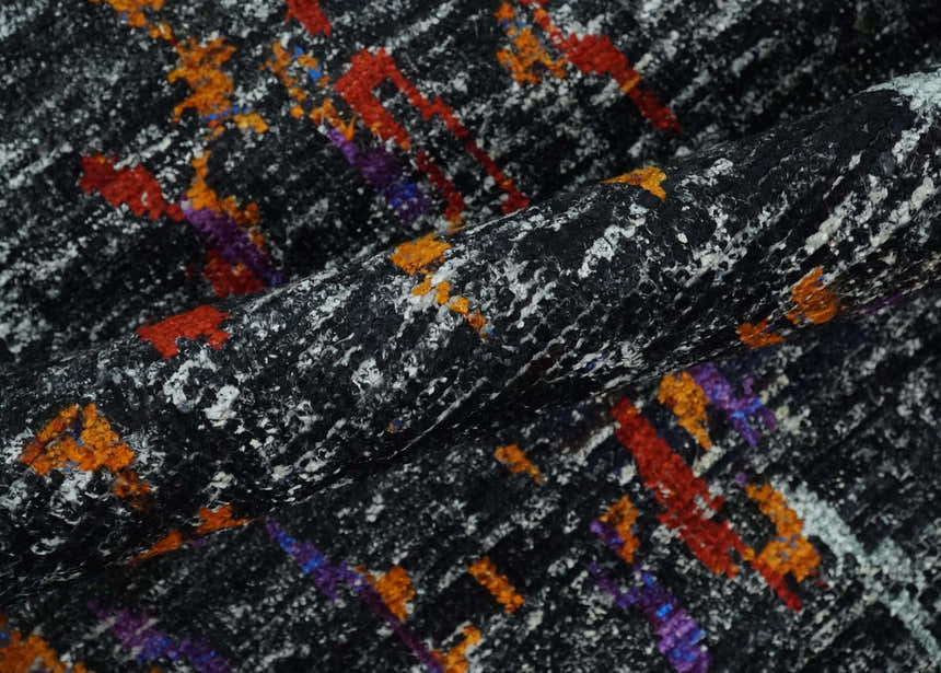5x8 Hand Knotted Black, Ivory and Rust Modern Abstract Contemporary Recycled Silk Area Rug | OP132