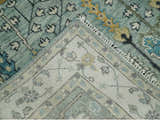 Hand Knotted Traditional Blue and Ivory Antique Oushak Custom Made Wool Area Rug