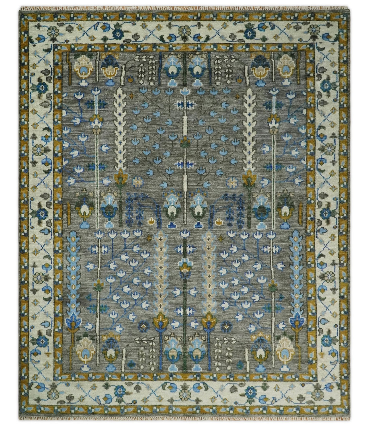 Hand Knotted Charcoal and Ivory Traditional Vintage Style Custom Made Wool Area Rug