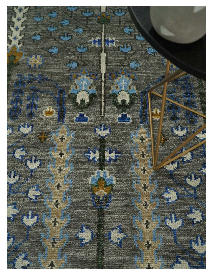 Hand Knotted Charcoal and Ivory Traditional Vintage Style Custom Made Wool Area Rug