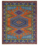 Hand Knotted Rust, Blue and Olive Traditional Multi Size Antique Wool Area Rug