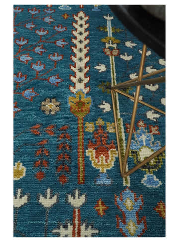 Hand Knotted Teal Blue and Ivory Traditional Vintage Style Multi size Wool Area Rug