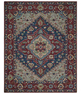 Red and Blue Hand Tufted Traditional Heriz Serapi Medallion Multi Size wool Area Rug