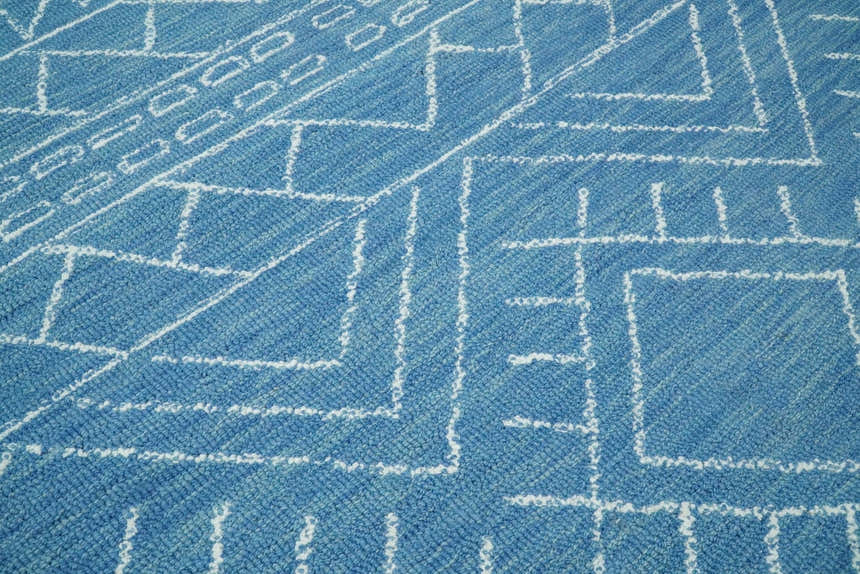 5x8 and 8x10 Hand Made Woolen Tribal Solid Blue Area Rug | AZT002
