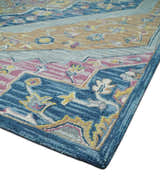 Kids, Nursery and Living Room Rug Hand Tufted Blue and Pink Wool Textured Loop Multi Size Area Rug