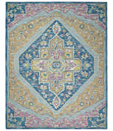 Kids, Nursery and Living Room Rug Hand Tufted Blue and Pink Wool Textured Loop Multi Size Area Rug