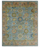 Blue and Rust Antique Traditional Oushak Area Rug