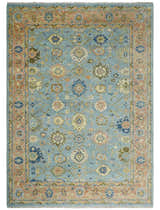 Blue and Rust Antique Traditional Oushak Area Rug