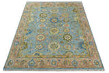 Blue and Rust Antique Traditional Oushak Area Rug