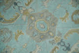 Custom Made Blue, Brown and Ivory Hand knotted Traditional Oushak Wool Rug