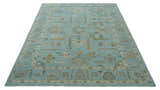 Custom Made Blue, Brown and Ivory Hand knotted Traditional Oushak Wool Rug