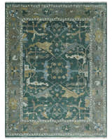 Hand Knotted Oriental Oushak Green and Gray Multi Size Wool Area Rug