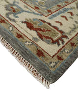 Hand Knotted Living Room Rug Charcoal, Red and Beige Traditional Vintage Style Custom Made Wool Area Rug